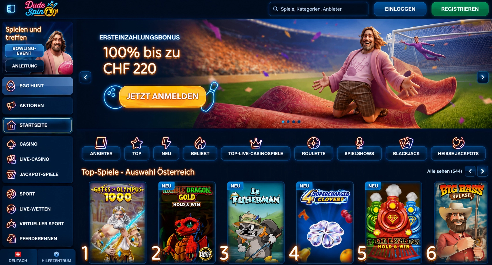 DudeSpin – Online Casino Ausland seriös mit CHF-Support und Costa-Rica-Lizenz